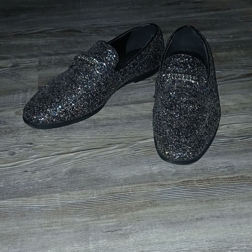 ASOS DESIGN loafers in black glitter with snaffle detail  Sz 10W 10 Wide